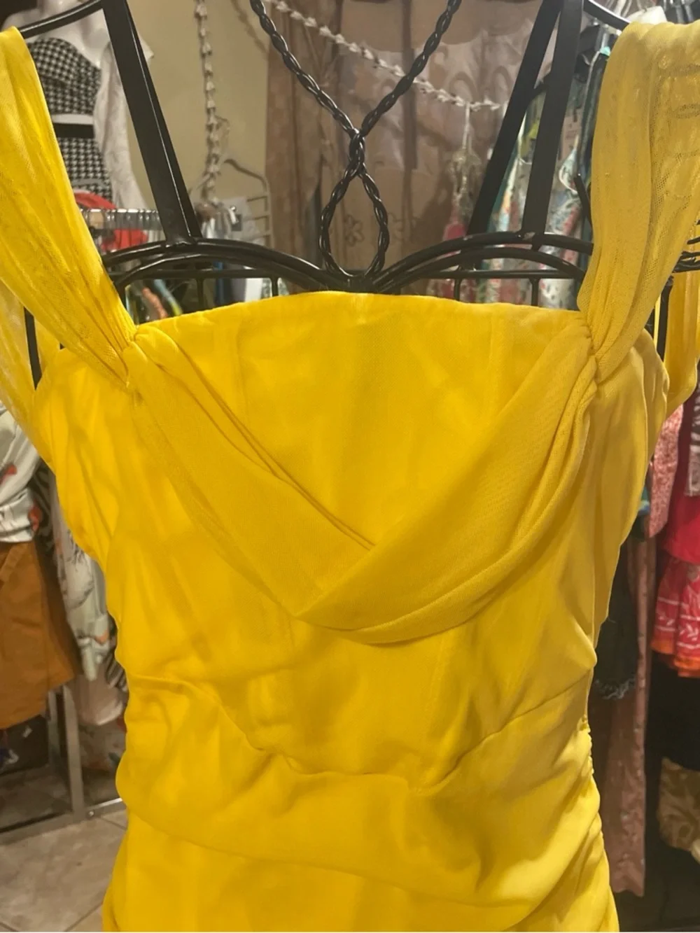 Yellow Off-Shoulder Ruched Mini Dress - Picture 2 of 2